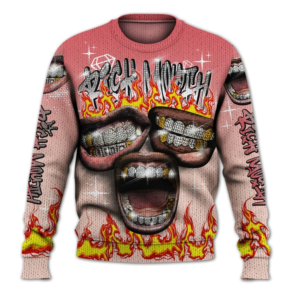 Sweater To Match Washed Coral 2s Shirt, Rich Mouth Fire Rap Retro 90s Graphic