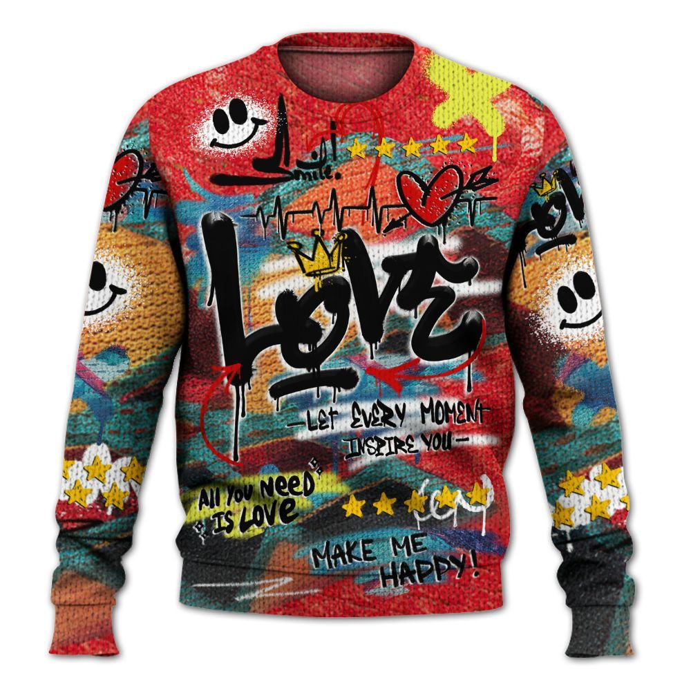 Knitted Sweater To Match Kobe 8 What The - Happy Love Beats Graffiti Streetwear