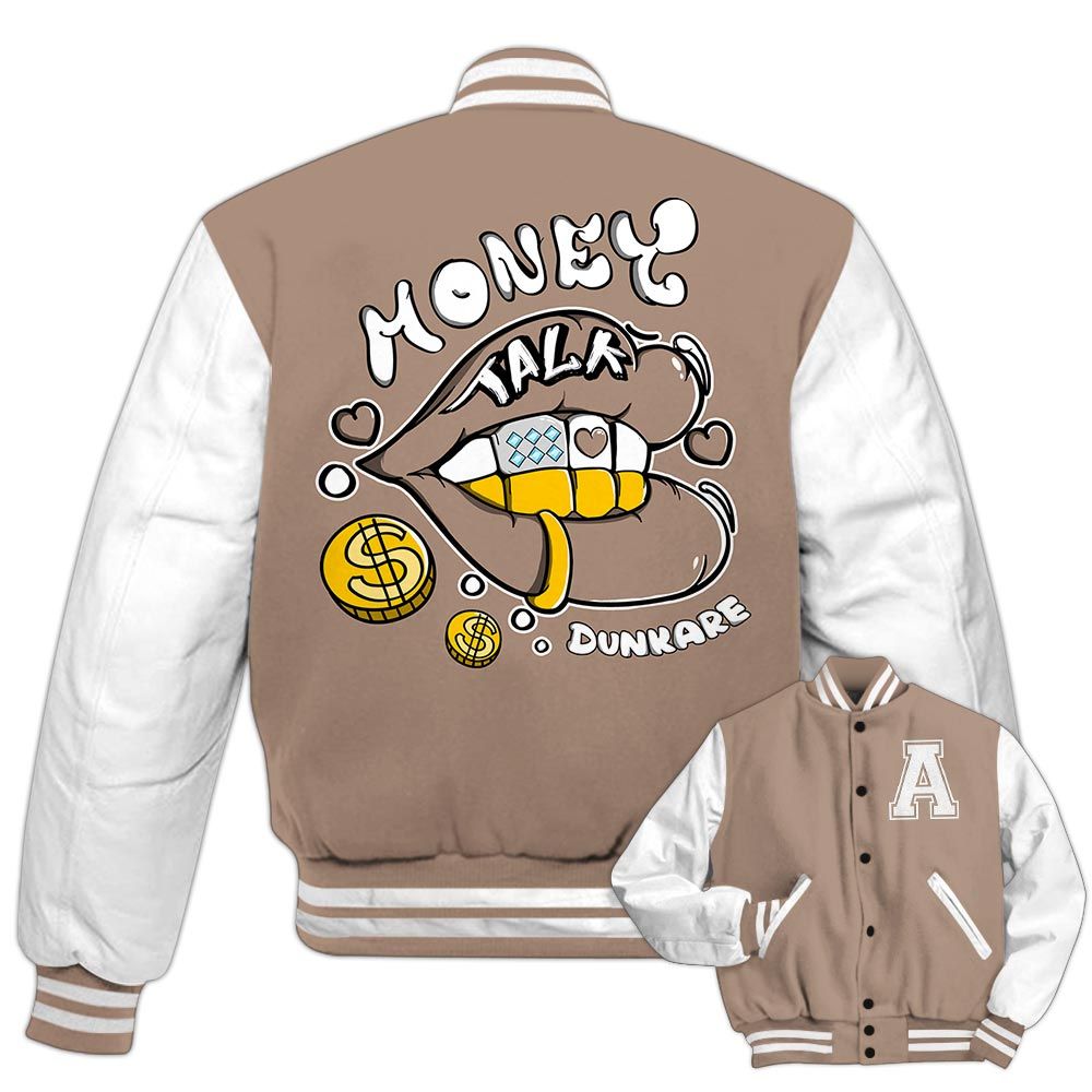 Varsity Jacket To Match OG Latte 1s - Custom Lips Money Talk Varsity Jacket Outfit 1605 1LGH
