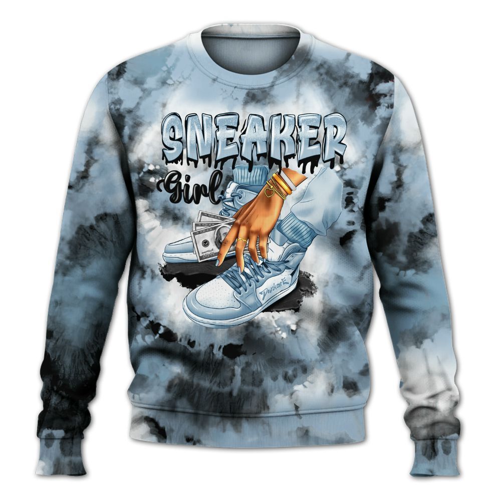 Sweatshirt To Match Mid Ice Blue 1s - SNEAKER Girl Money Drip Tie Dye All Over Print