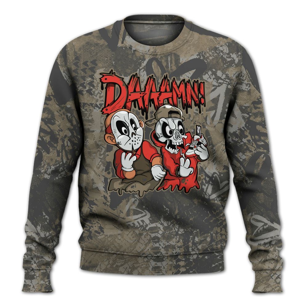 Sweatshirt To Match Olive 9s - Damn Shoe Graphic Heart Grunge All Over Print
