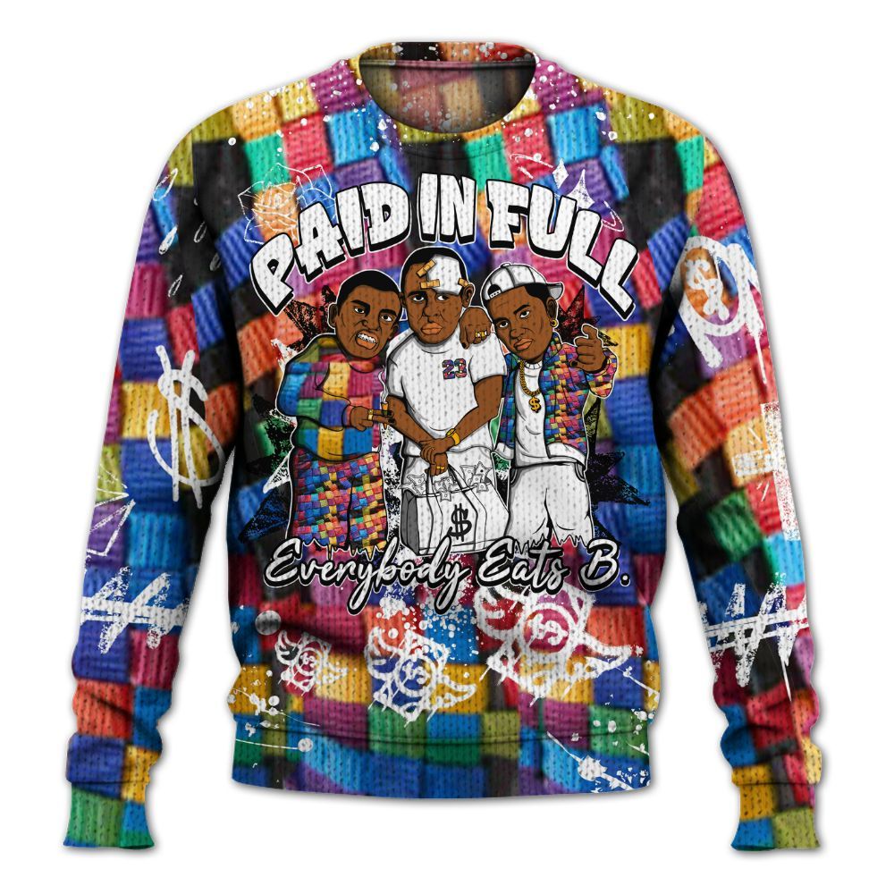 Knitted Sweater To Match Air Rainbow Weave - Everybody Paid In Full Crayon