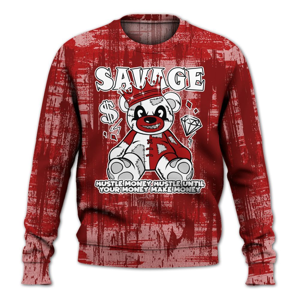 Sweatshirt To Match Red Taxi 12s - Savages Bear Glitch Art All Over Print
