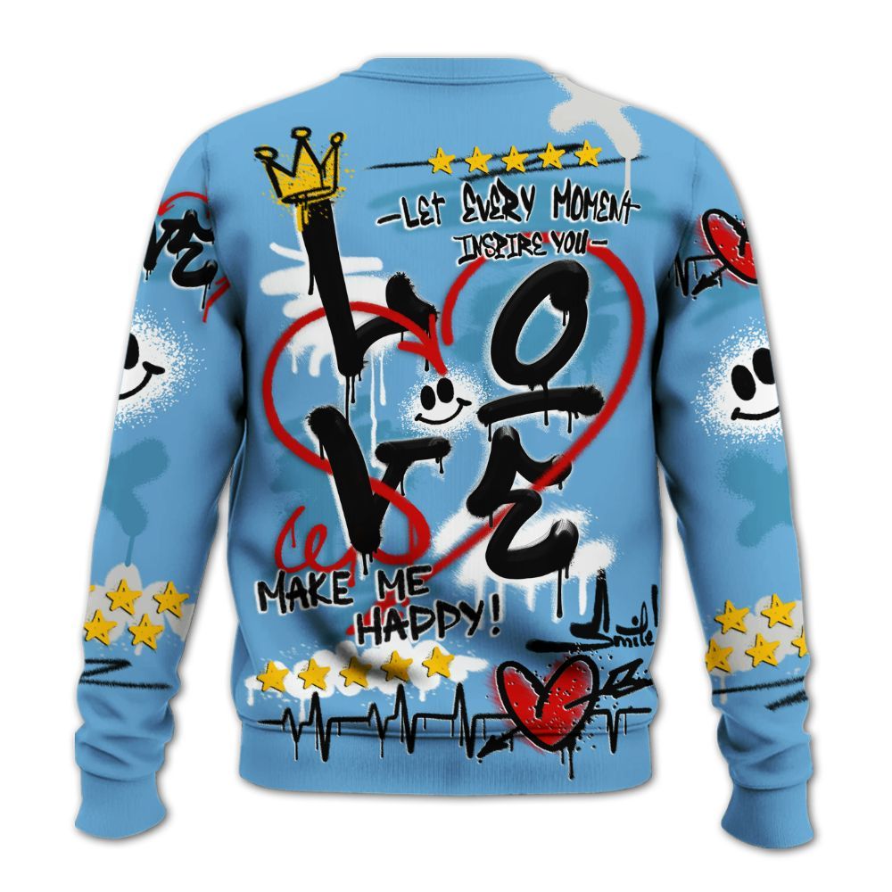 Sweatshirt To Match SB Dunk Low University Blue - Happy Love Beats Graffiti Streetwear All Over Print