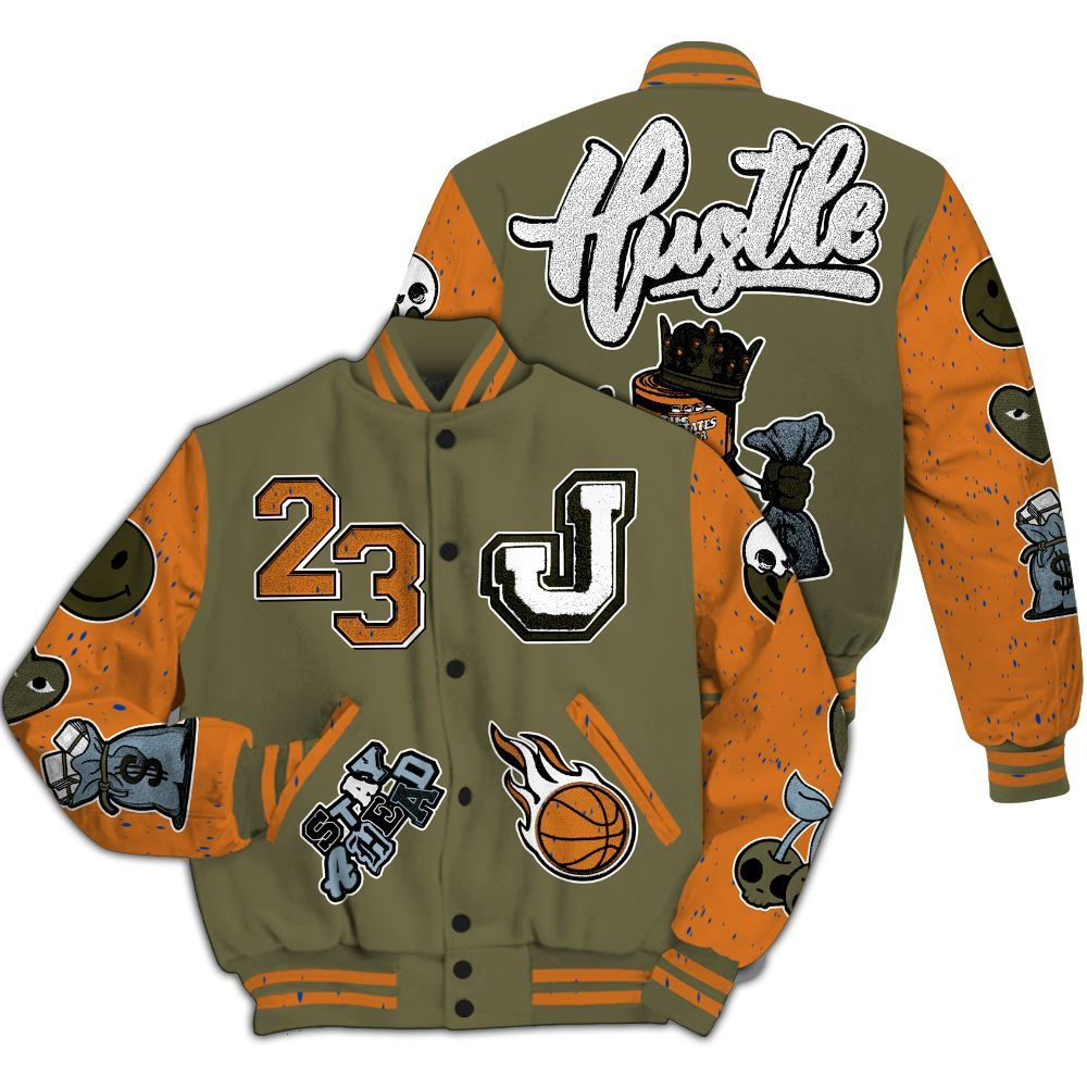 Varsity Jacket To Match Olive 5s - Hustles Money Number 23 All Over Print