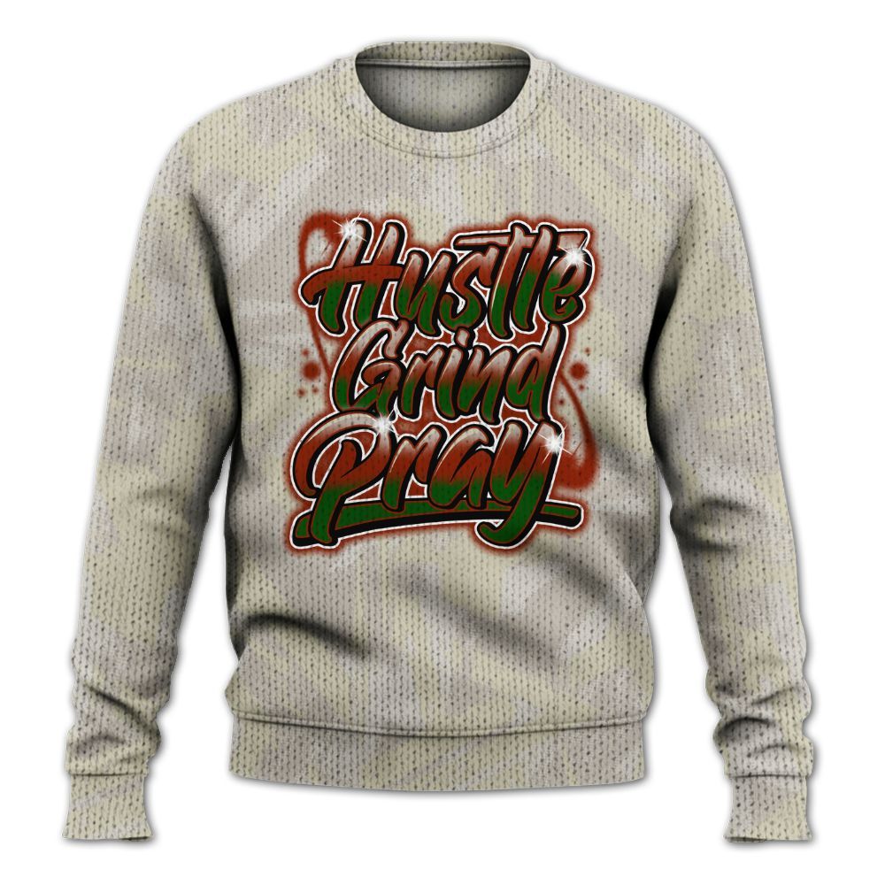 Knitted Sweater To Match El Grito 5s - Hustles And Prayer Graphic Halftone