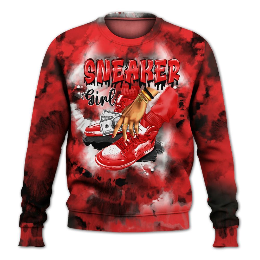 Sweatshirt To Match Red Thunder 4s - SNEAKER Girl Money Drip Tie Dye All Over Print
