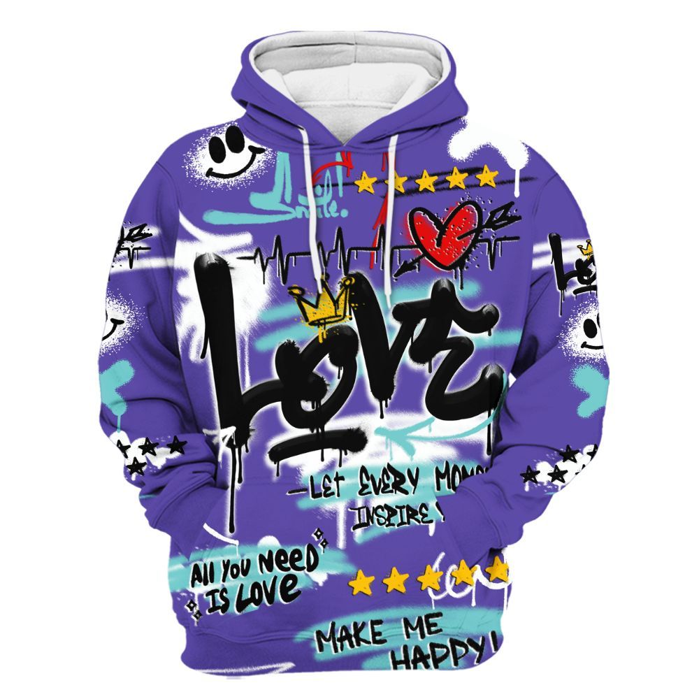 Hoodie To Match Low Hornets 1s - Happy Love Beats Graffiti Streetwear All Over Print