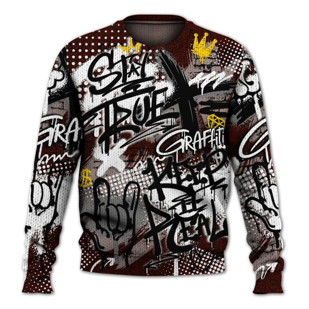 Knitted Sweater To Match Air Force 1 Low Halloween Skull 2024 - True It Real Graffiti Streetwear