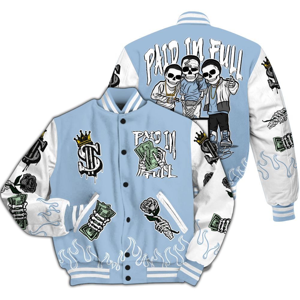 Varsity Jacket To Match High University Blue 1s - Fire Everybody Paid In All Over Print