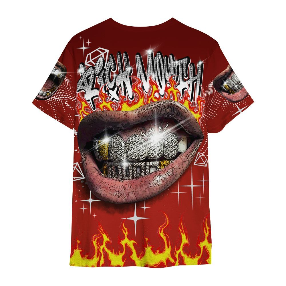 Shirt To Match SP Firewood Orange 4s - Rich Mouth Fire Rap Retro 90s All Over Print