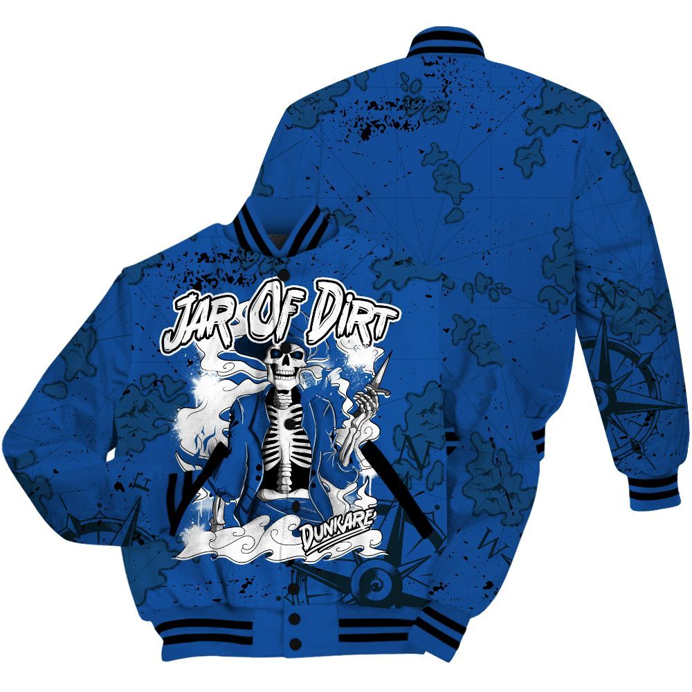Varsity Jacket To Match Low Space Royal 11s - Skeleton Jar Of Dirt Retro All Over Print