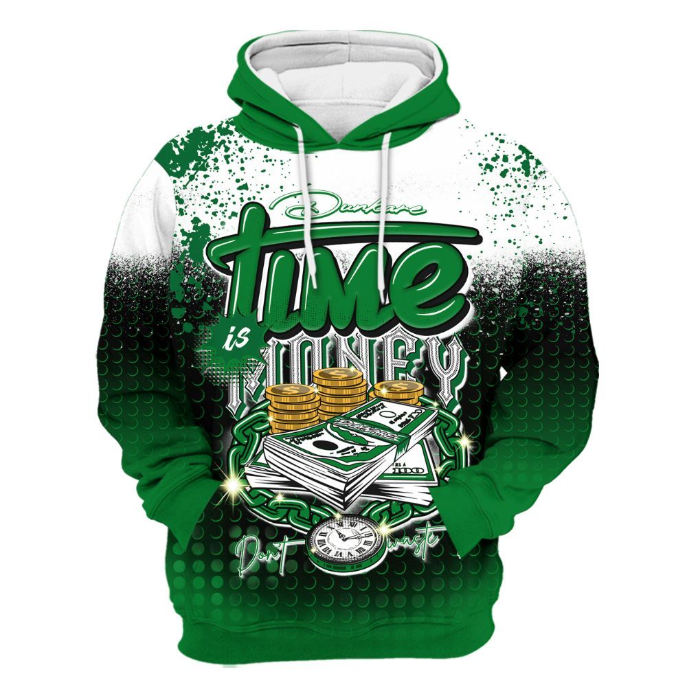 Hoodie To Match Lucky Green 1s - Halftone Time Is Money All Over Print