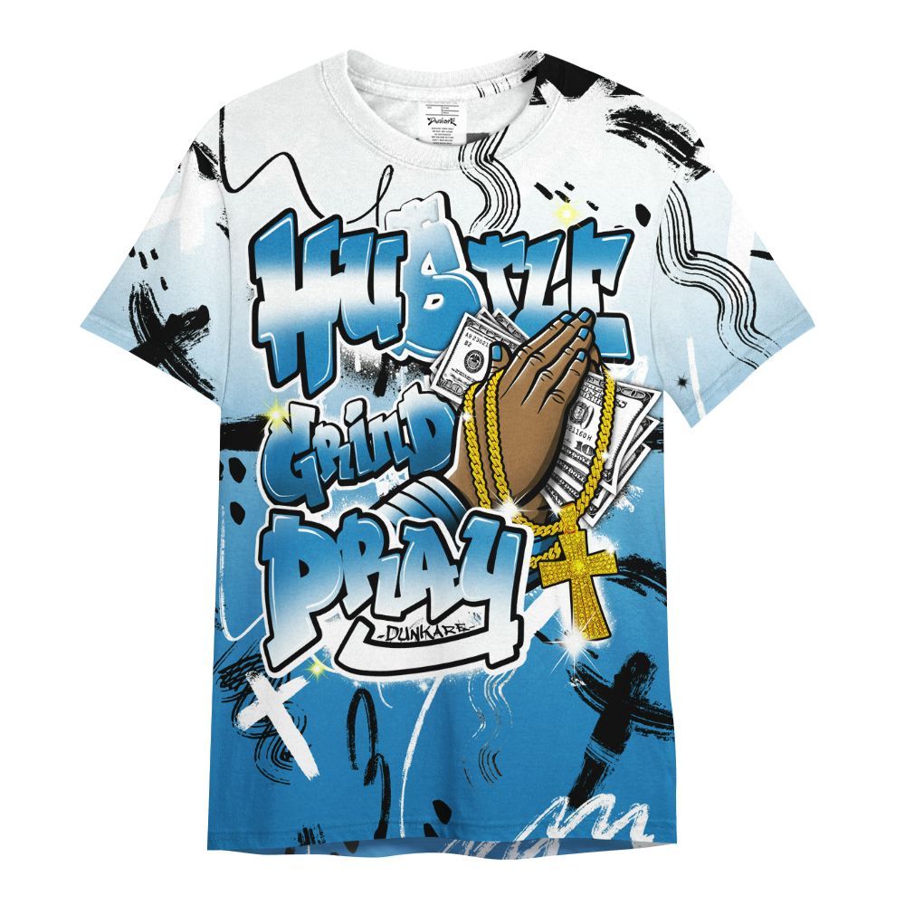 Shirt To Match Retro University Blue 9s - Money Hustle Grind Pray All Over Print