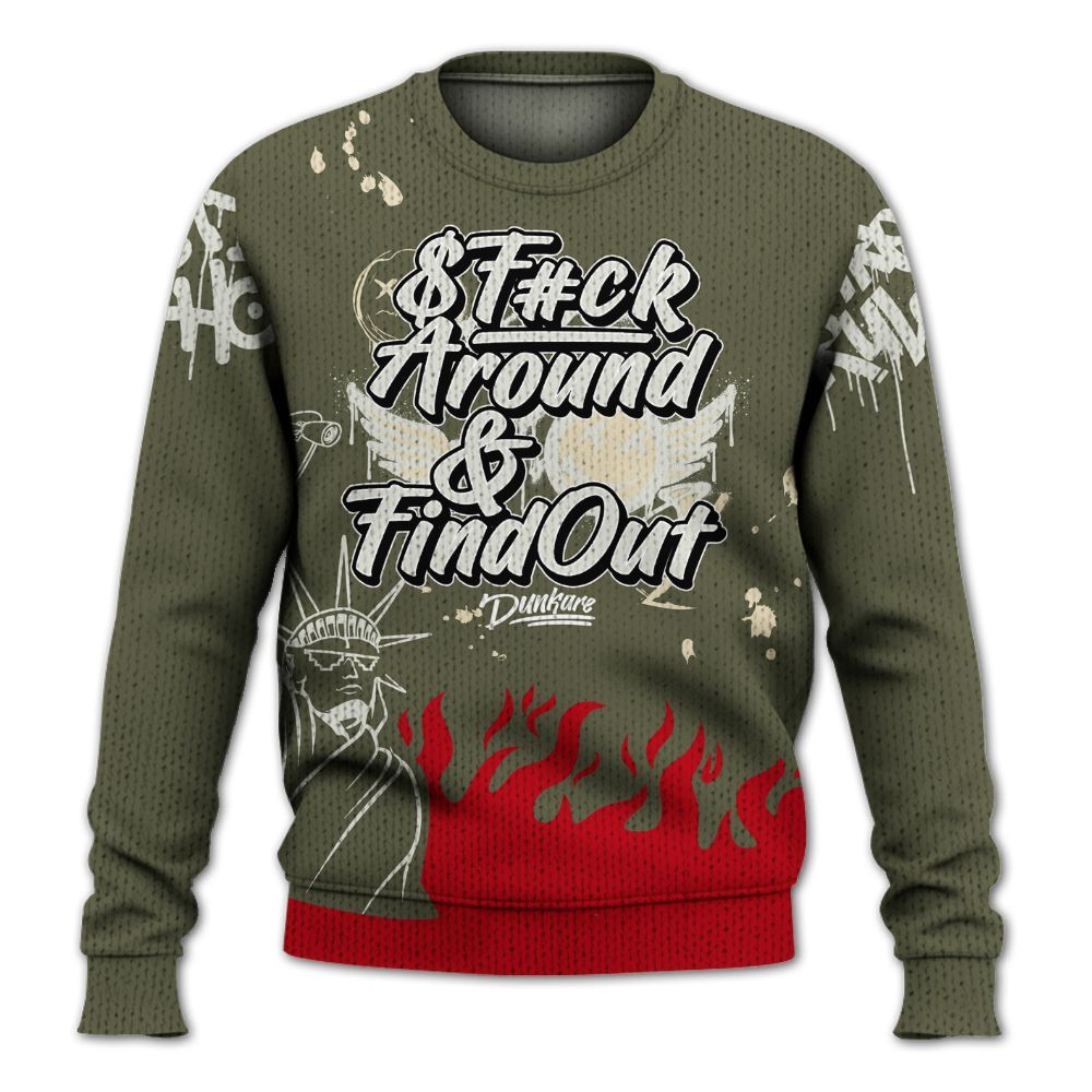 Knitted Sweater To Match Travis Scott Low OG Medium Olive 1s - Graphic Fck Around Find Out