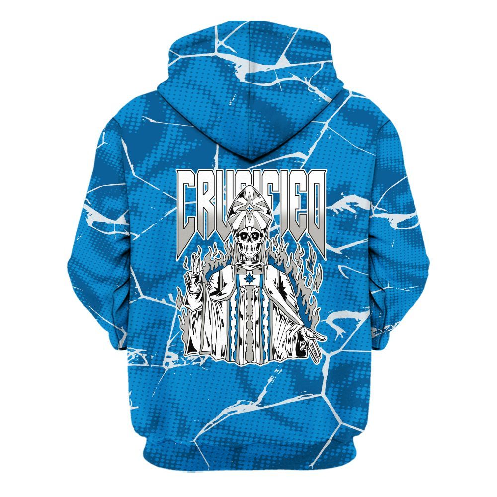 Hoodie To Match Military Blue 4s - Crucified Skeleton Crack All Over Print