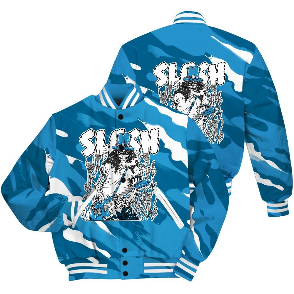 Varsity Jacket To Match Powder Blue 9s Shirt - Slash Skeleton Colored All Over Print
