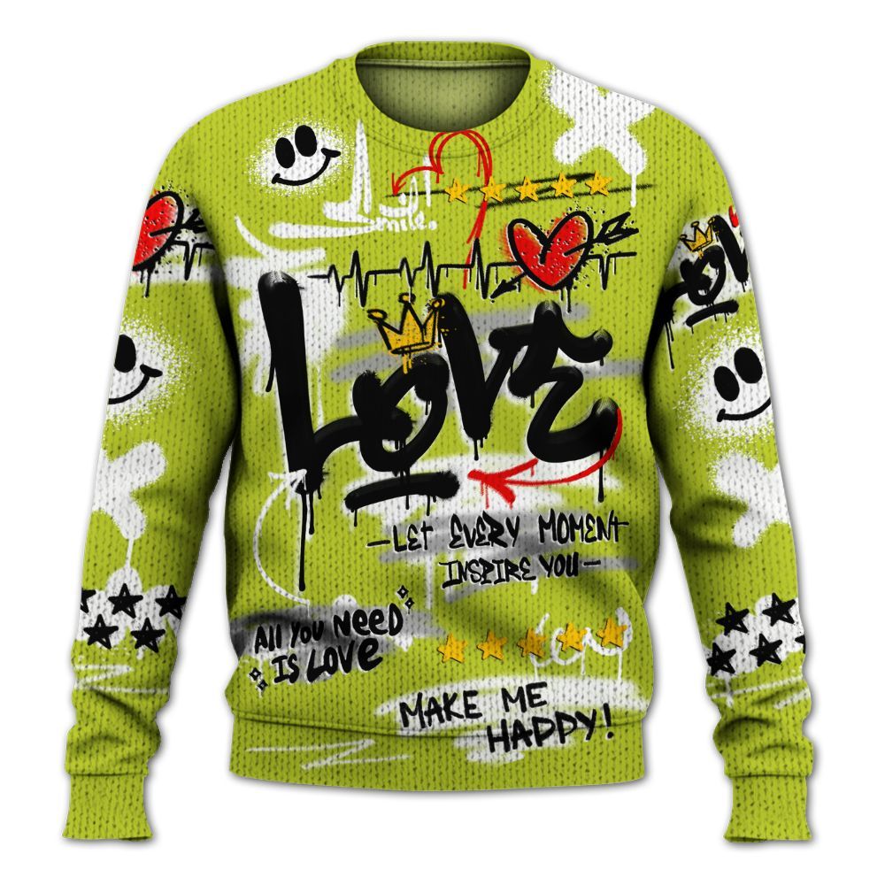 Knitted Sweater To Match Bright Cactus 13s - Happy Love Beats Graffiti Streetwear