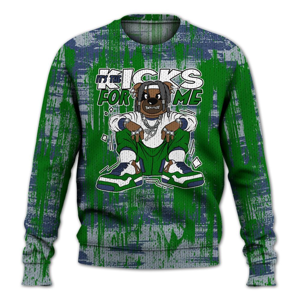 Knitted Sweater To Match Midnight Navy 13s - Sneakers Bear Glitch Art