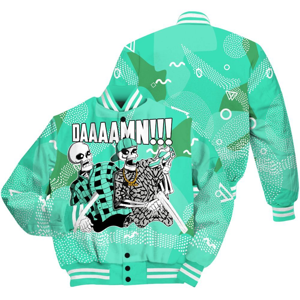 Varsity Jacket To Match Black Green Glow 3s - Graphic Meme Damnn Green Glow 3s Outfit All Over Print
