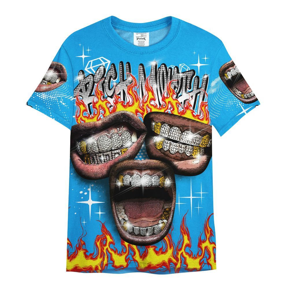 Shirt To Match Black University Blue 2022 13s - Rich Mouth Fire Rap Retro 90s All Over Print