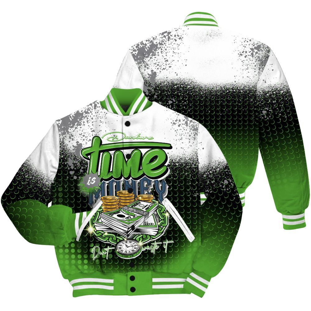 Varsity Jacket To Match Retro Green Bean 5s Shirt, Halftone Time Is Money All Over Print