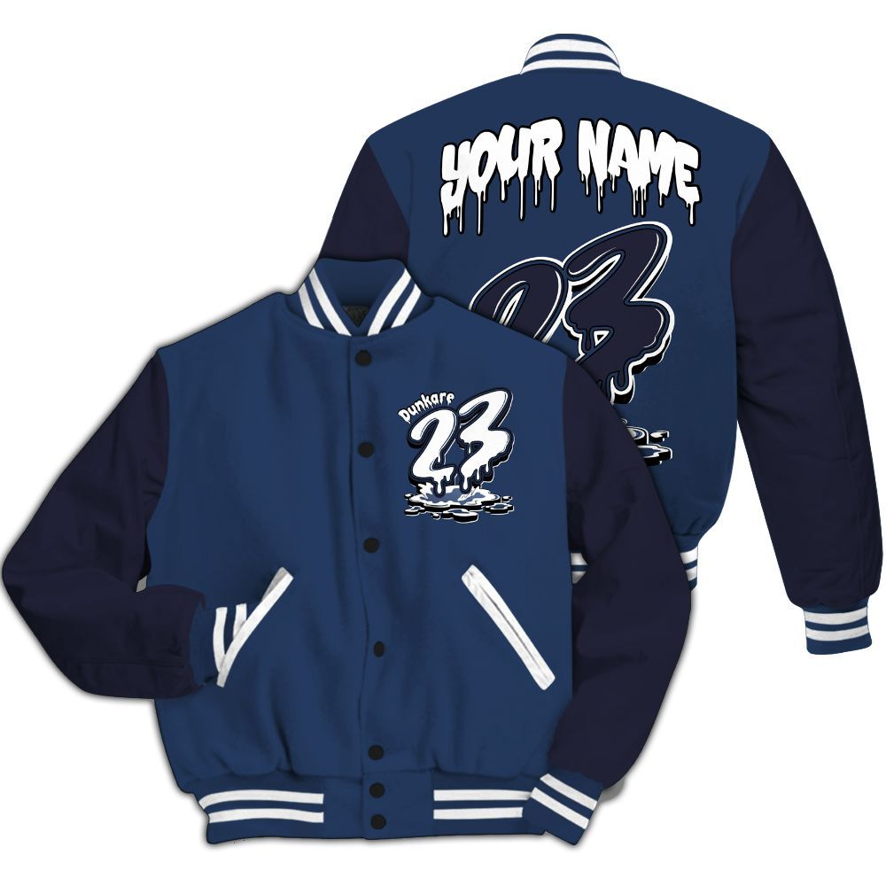 Varsity Jacket To Match Low 85 Metallic Blue 1s - Custom Name 23 Drip All Over Print