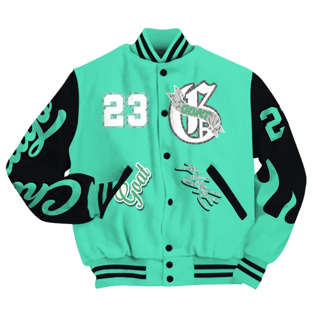 Varsity Jacket To Match Black Green Glow 3s - The G.O.A.T Flight Streetwear All Over Print