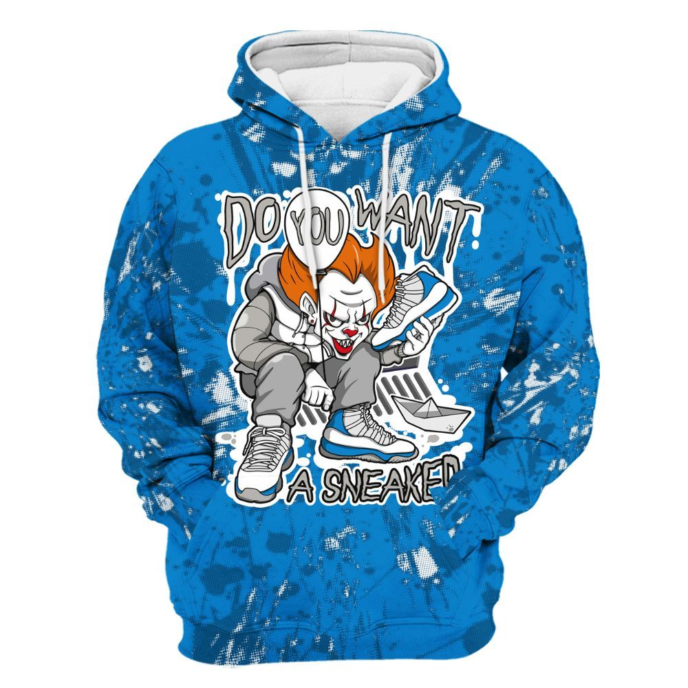 Hoodie To Match Military Blue 4s - Clown Scary Sneakers Graphic Halloween All Over Print