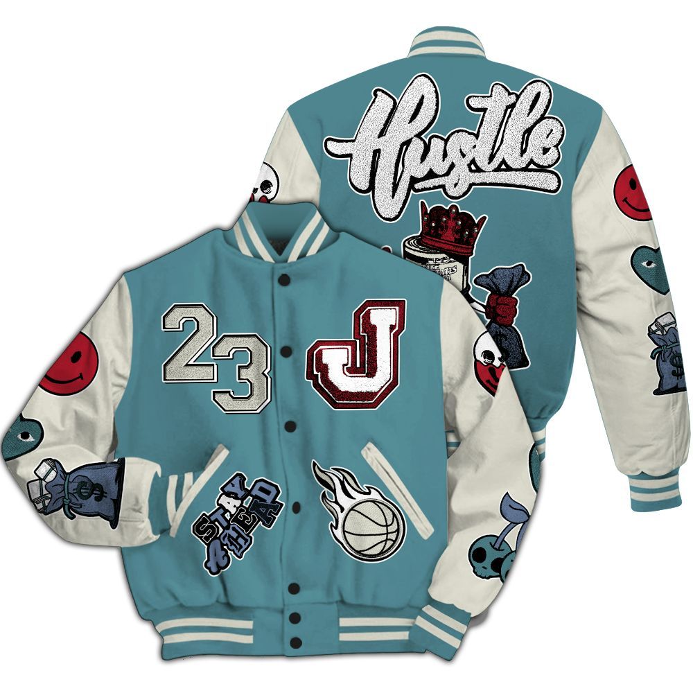 Varsity Jacket To Match Dunk Low Denim Turquoise Royal - Hustles Money Number 23 All Over Print