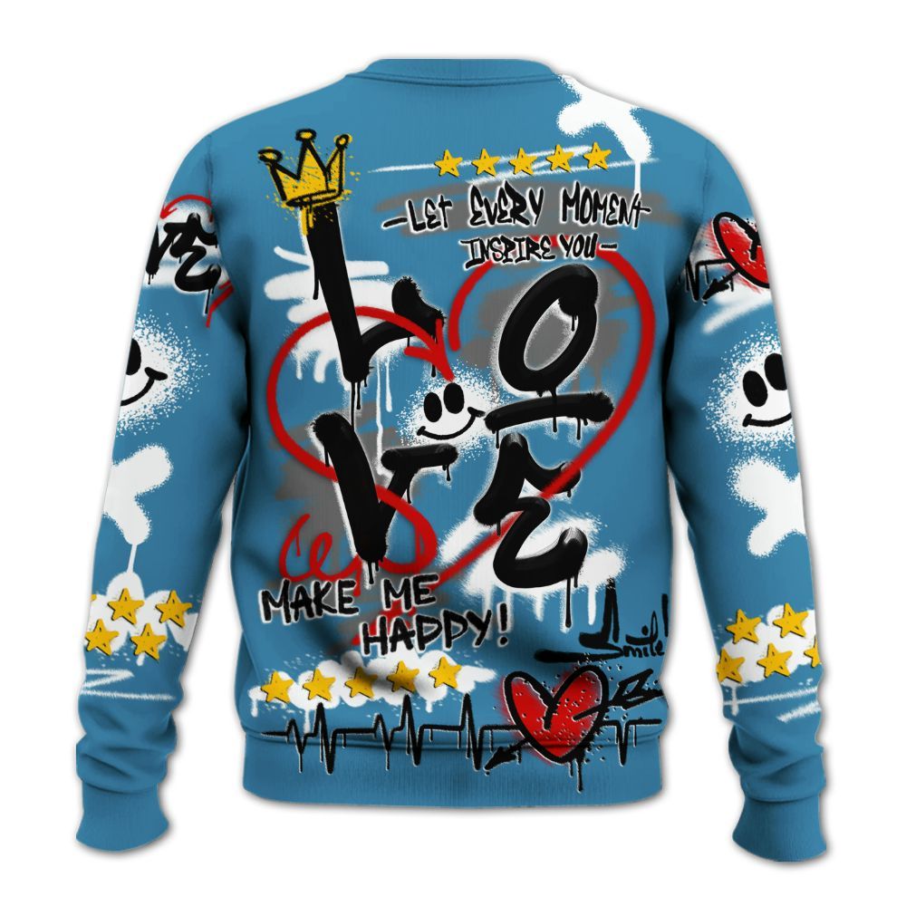 Sweatshirt To Match High OG UNC Reimagined 1s - Happy Love Beats Graffiti Streetwear All Over Print