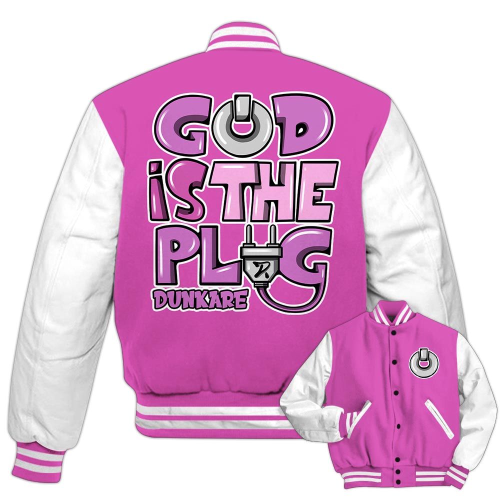 Varsity Jacket To Match Hyper Violet 4s - God Is The Power Cord Graffiti Varsity Jacket Unisex