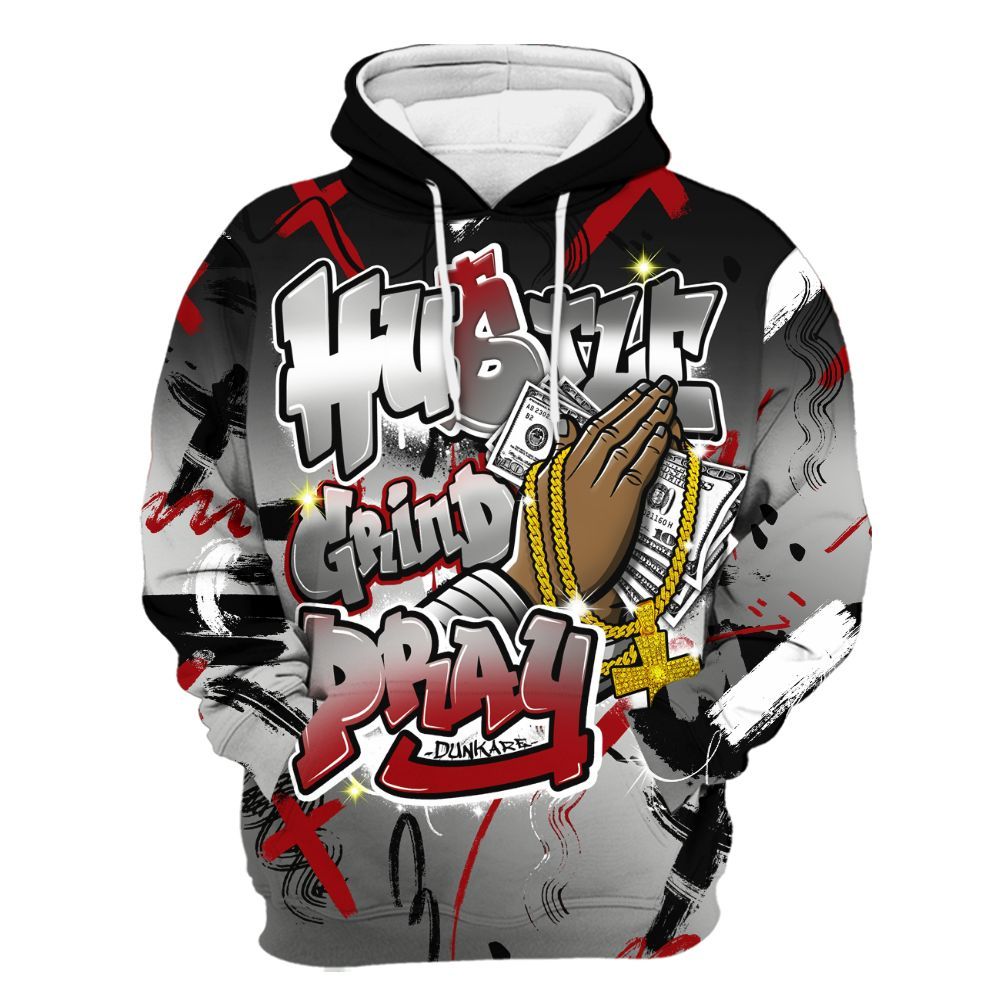 Hoodie To Match Metallic Silver 14s - Money Hustle Grind Pray All Over Print