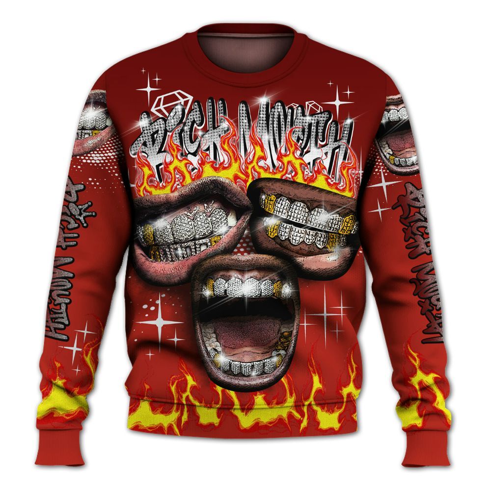 Sweatshirt To Match SP Firewood Orange 4s - Rich Mouth Fire Rap Retro 90s All Over Print