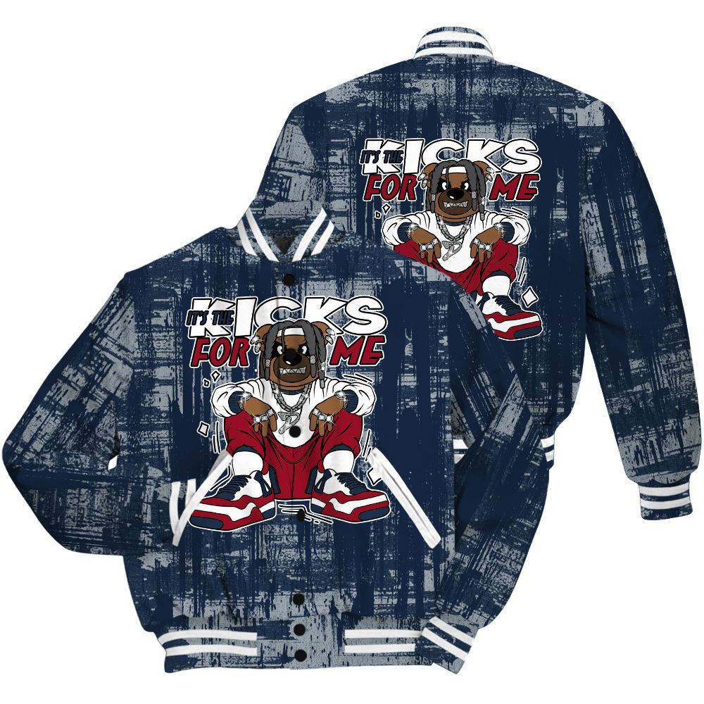 Varsity Jacket To Match White Midnight Navy 6s Shirt - Sneakers Bear Glitch Art All Over Print
