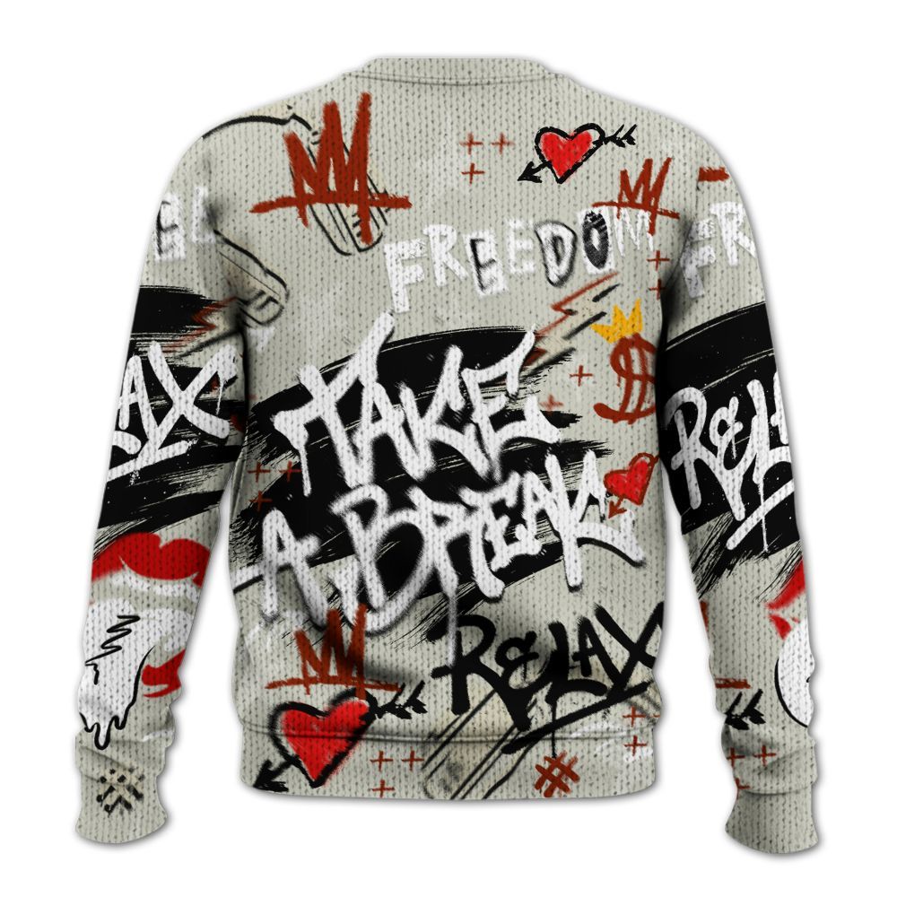 Knitted Sweater To Match El Grito 5s - Take Break Freedom Graffiti Streetwear
