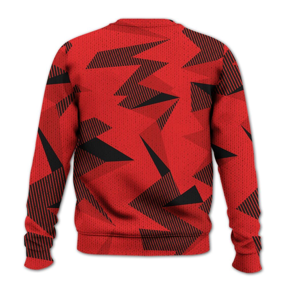 Knitted Sweater To Match Red Thunder 4s - Geometric Camouflage Pattern
