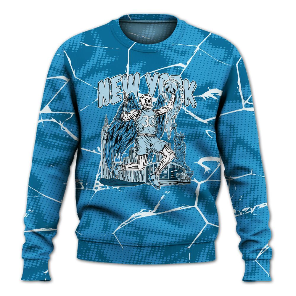 Sweatshirt To Match Powder Blue 9s - Ewing Era Skeleton Crack All Over Print