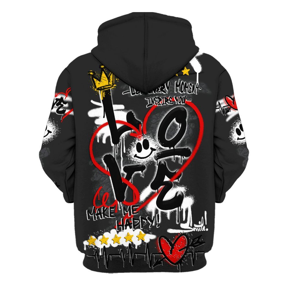 Hoodie To Match Black Cat 3s - Happy Love Beats Graffiti Streetwear All Over Print