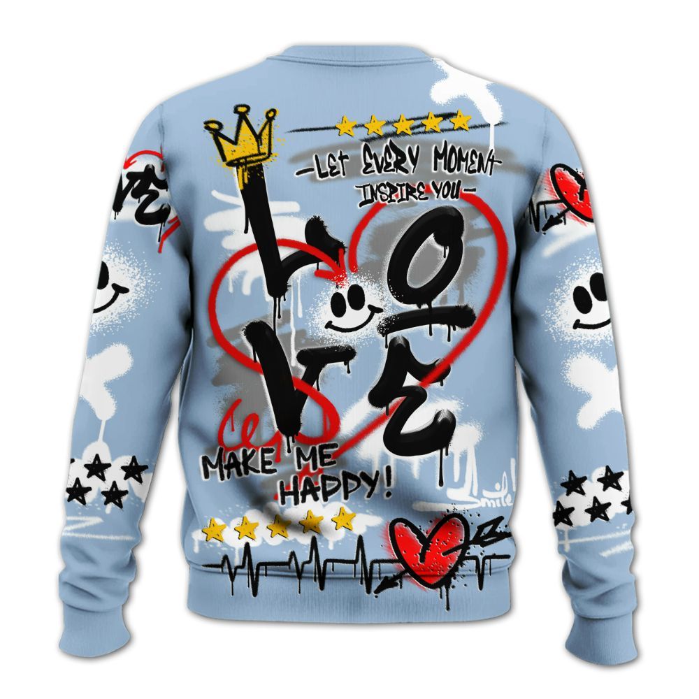 Sweatshirt To Match High University Blue 1s - Happy Love Beats Graffiti Streetwear All Over Print