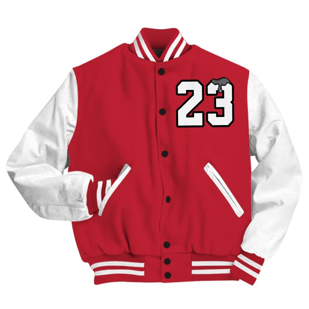 Varsity Jacket To Match Red Flint 13s - Custom Name Number 23 Drip All Over Print