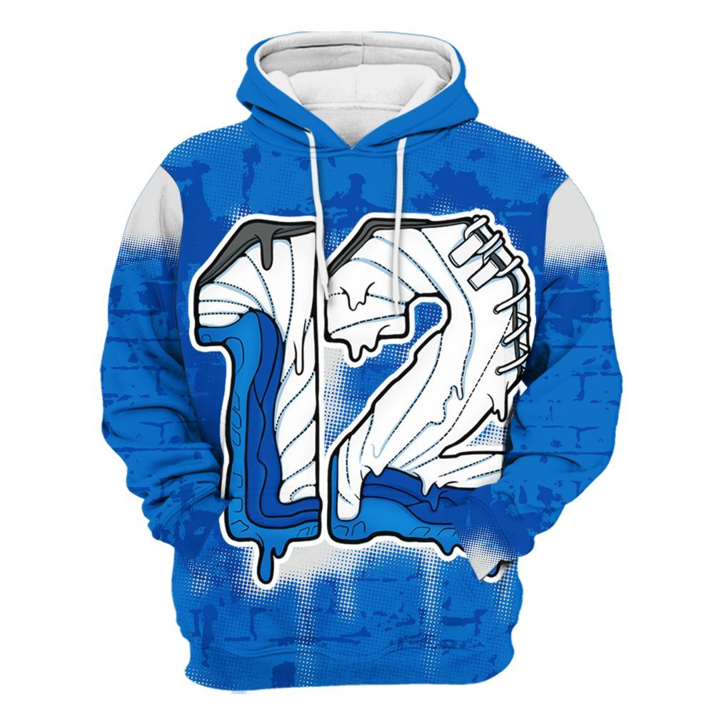 Hoodie To Match Blueberry 12s - No.12 Drip Graphic Custom Name All Over Print