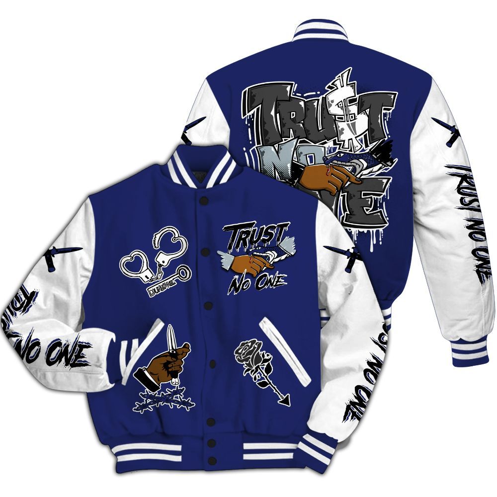 Varsity Jacket To Match Midnight Navy 11s - Trust No One Dripping All Over Print