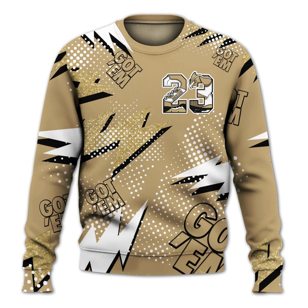 Sweatshirt To Match High OG Black Metallic Gold 1s - Custom Name Number 23 5s All Over Print