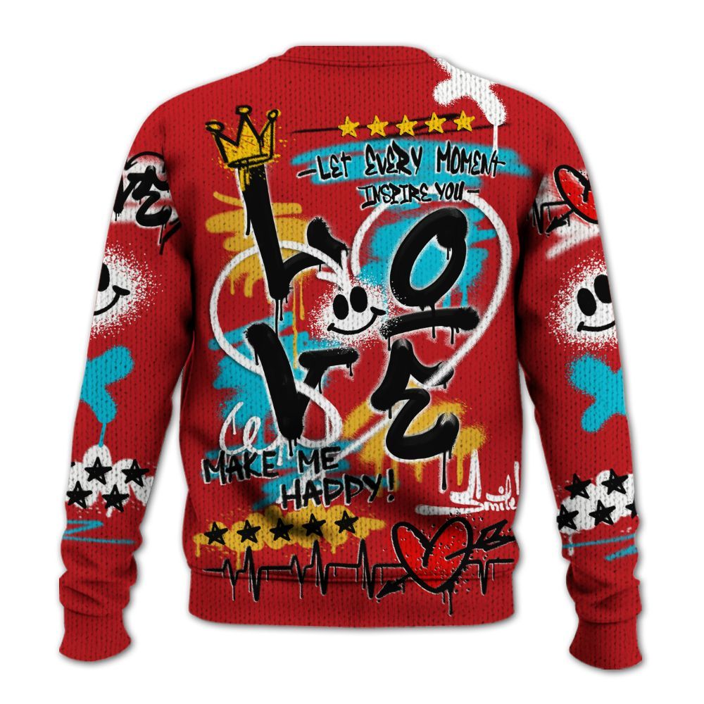 Knitted Sweater To Match Dunk Low Fruity Pebbles - Happy Love Beats Graffiti Streetwear