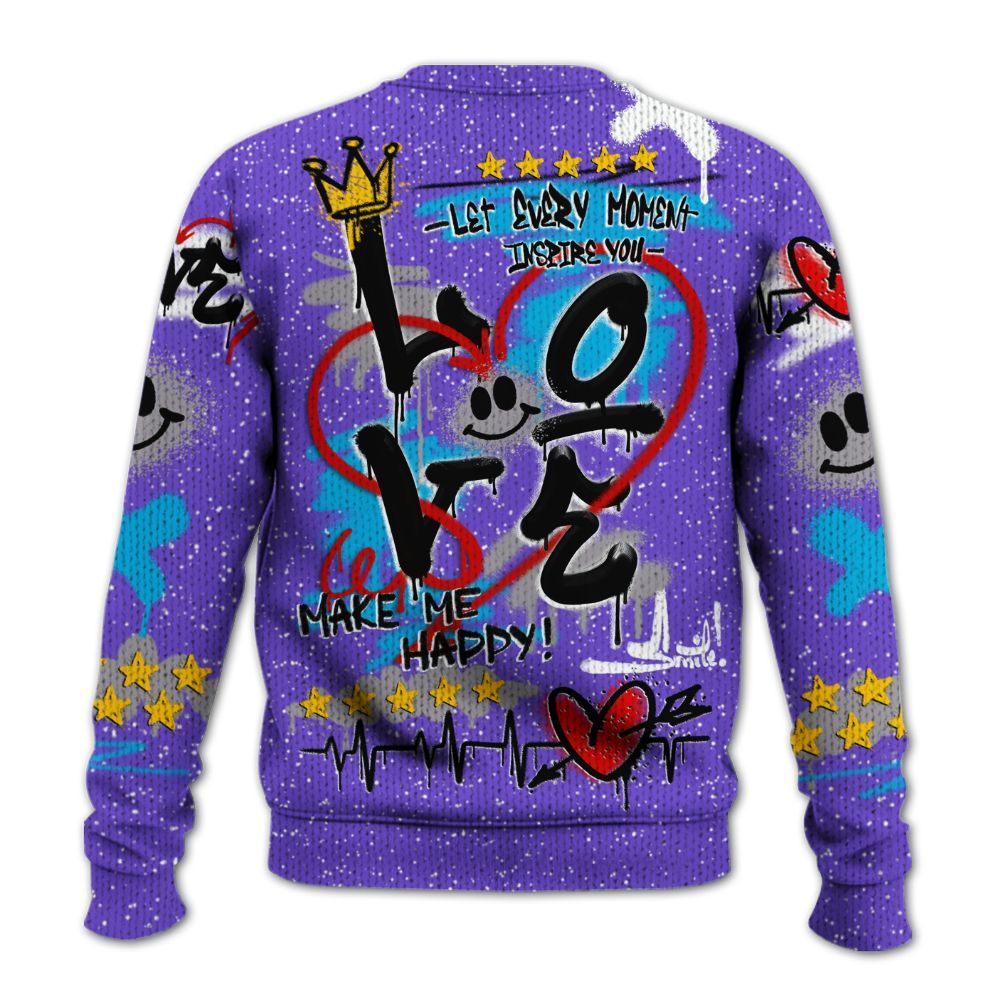 Sweater To Match Retro Aqua 8s - Happy Love Beats Graffiti Streetwear Graphic