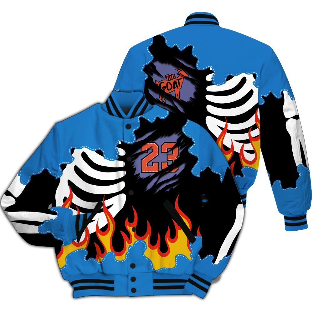 Varsity Jacket To Match Hi-Res Blue 700s - Burning Skeleton 23 G.O.A.T All Over Print