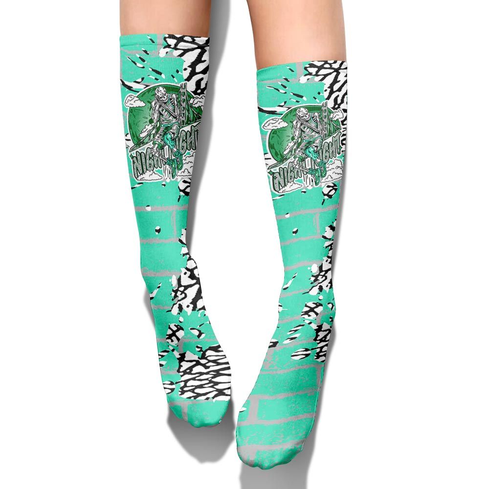 Sock To Match Black Green Glow 3s - Seeya Skeleton Brick