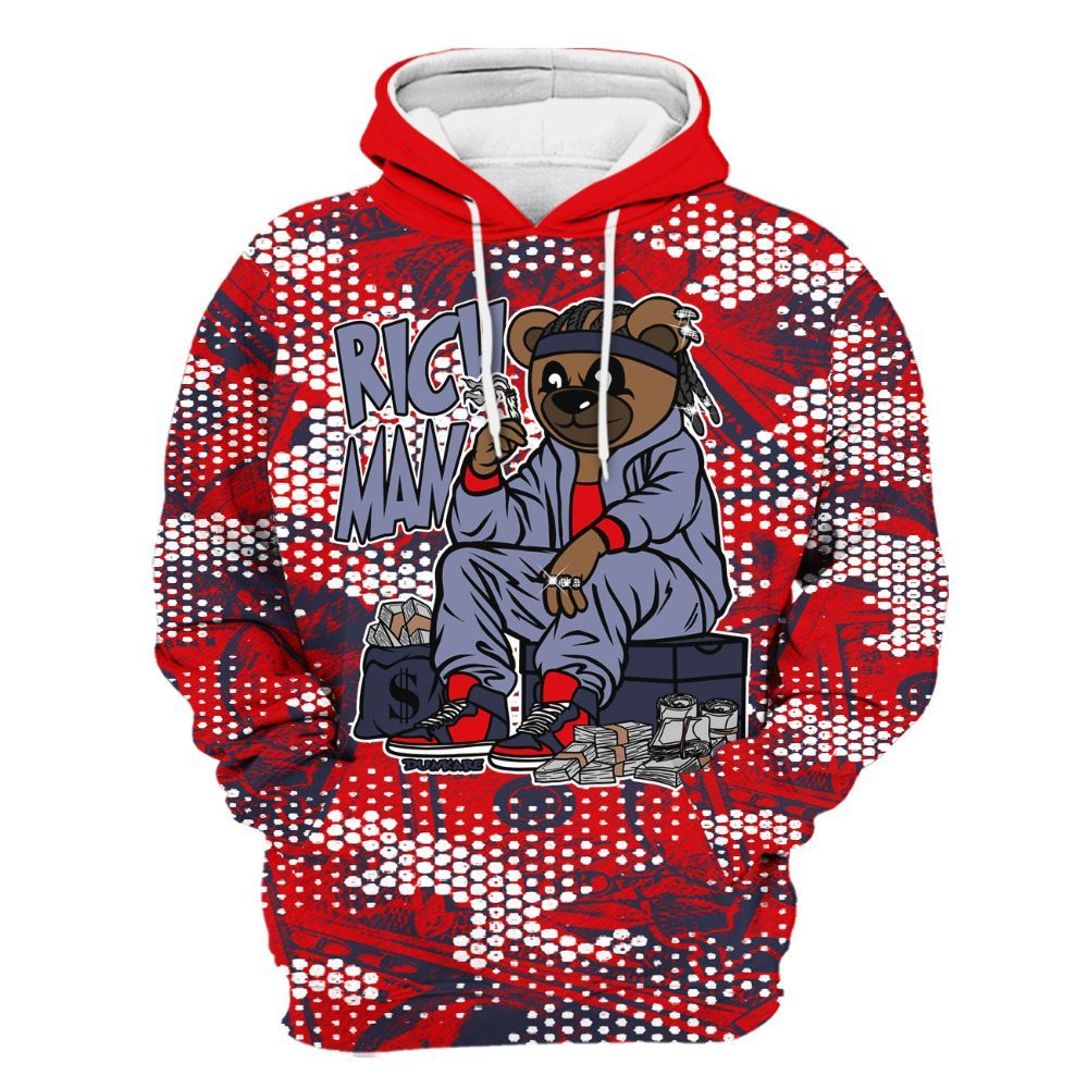 Hoodie To Match Low OG Howard Bison 1s - Rich Man Bear Banknotes Art All Over Print