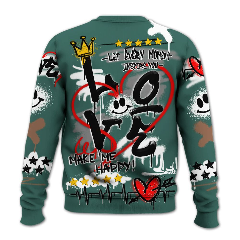 Sweatshirt To Match Low OG Oxidized Green 1s - Happy Love Beats Graffiti Streetwear All Over Print